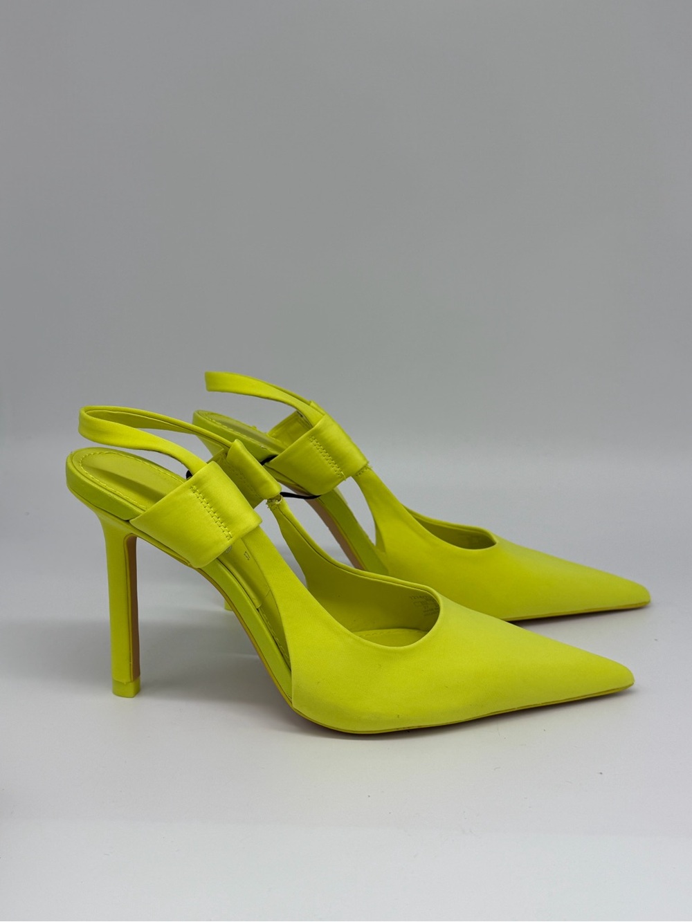 Zara Neon Yellow Pointed Slingback Pumps with Buckle Strap - Picture 3 of 6